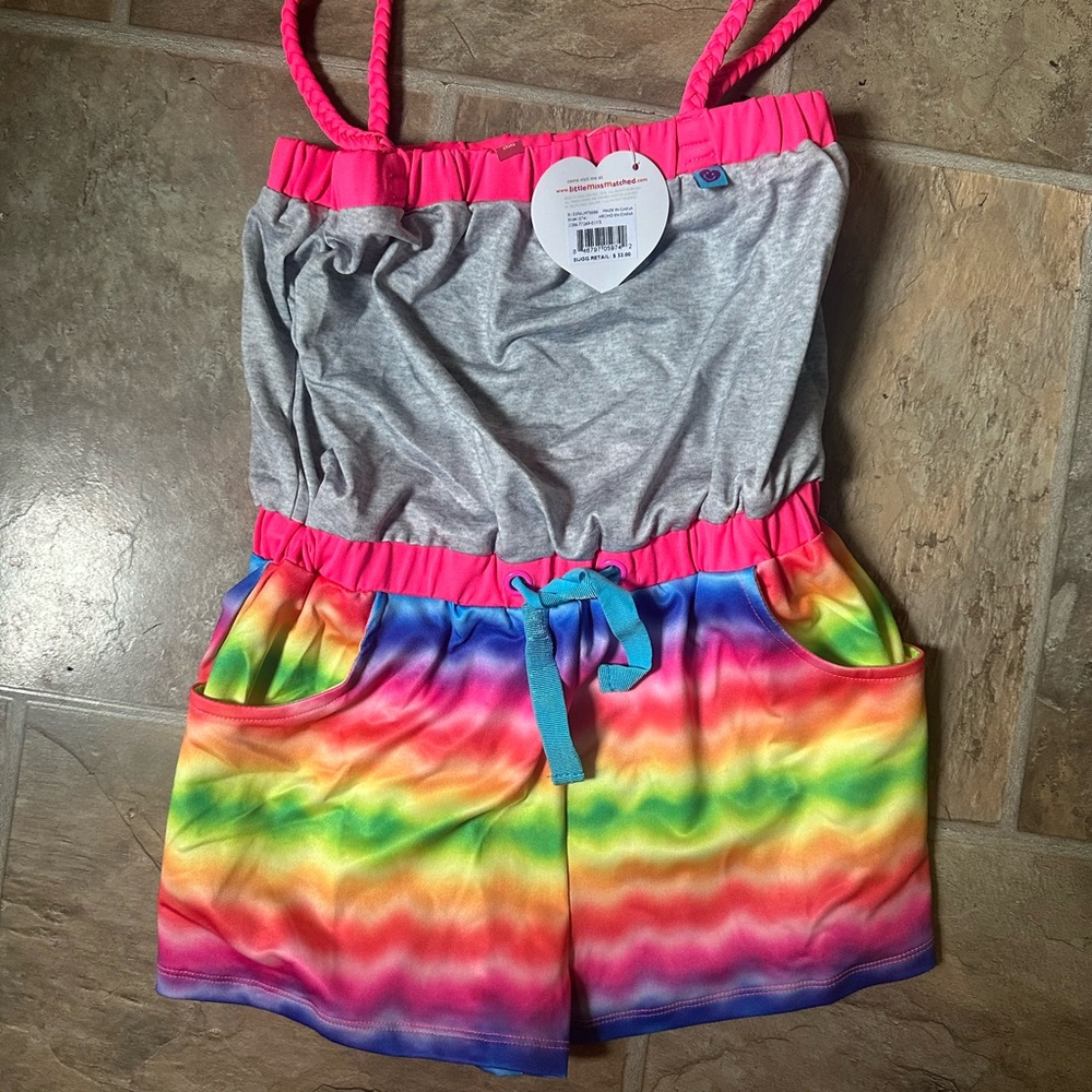 Little mismatched size 6 Colorful Kids Romper with Rainbow Shorts new with tags
